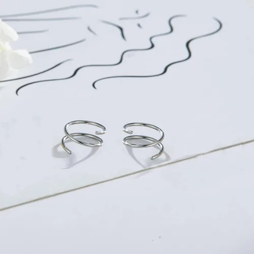 Miniatura 6 de Aretes de aro dobles para piercing individual, aretes dobles para un agujero dorado, piercing falso de plata, piercing doble de cartílago hecho a