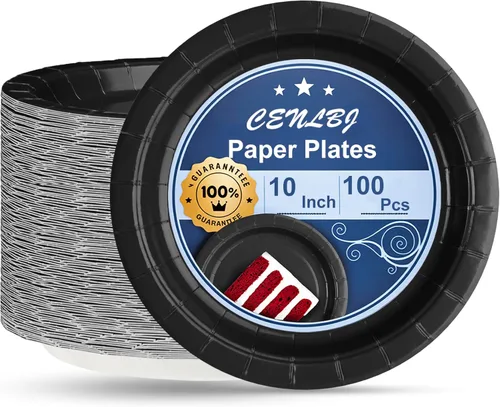 Miniatura 8 de Black Paper Party Plates Supplies 400GSM -100pcs - 50 x 10 Dinner Plates and 50 x 8 Dessert Plate,Suitable for Birthday,Family Negro