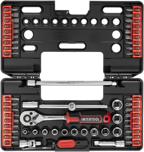 Miniatura 5 de INTERTOOL Juego de llaves de vaso de 57 piezas, unidad de 1/4", SAE y métrica, puntas y zócalos, acero al cromo vanadio de alta resistencia VT08-3657