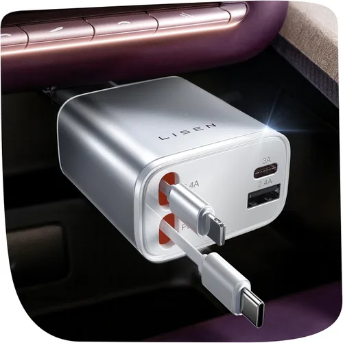 Miniatura 10 de LISEN - Cargador retráctil para automóvil, adaptador de cargador de automóvil USB C de 69 W, carga rápida para iPhone 16, 15, 14, 13, 12, Samsung