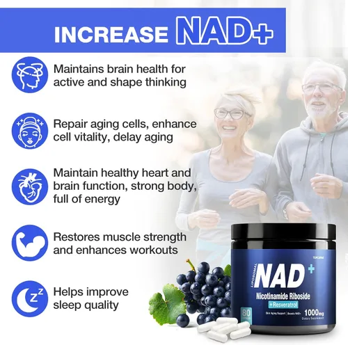 Miniatura 6 de NAD+ Suplemento licotinamida ribosida liposomal resveratrol 1000mg Suplemento orgánico puro para un envejecimiento saludable, cerebro, energía
