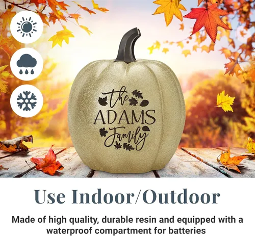 Miniatura 4 de Let's Make Memories Calabaza iluminada personalizada, decoración de Halloween de Jack o Lantern, nombre de tu familia en una calabaza personalizada