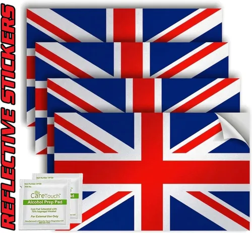 Spy Spot Calcomanías de la bandera del Reino Unido, paquete de 4 (4 x 2.5 pulgadas), calcomanías de vinilo Union Jack para ventanas, parachoques,