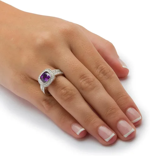 Miniatura 3 de PalmBeach - Juego de anillos de novia con circonita cúbica púrpura y cristales redondos, tallas 6-9, Cristal, Zirconia cúbica Cristal