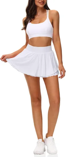 Miniatura 3 de UrKeuf - Faldas de tenis atléticas con bolsillos de 13 pulgadas y volantes, para golf, correr, entrenamiento, falda pantalón deportiva de seda fría