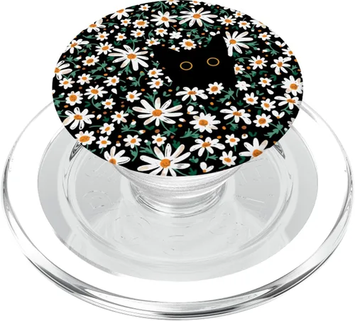 Miniatura 8 de Lindo gato negro escondido en margarita floral gato PopSockets intercambiables PopGrip