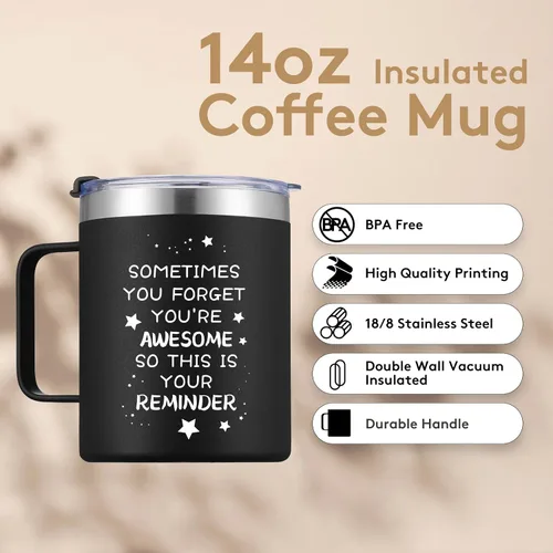 Miniatura 2 de COMOOO Regalos para Hombres y Mujeres, Sometimes You Forget You Are Awesome Coffee Tumbler with Handle, taza de café de acero inoxidable de 14