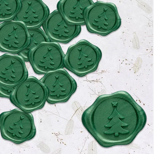 Miniatura 3 de Calcomanías adhesivas para árbol de Navidad, 25 unidades, prefabricadas con cera de sellado real (verde pino)