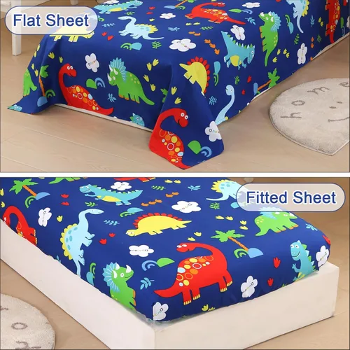 Miniatura 6 de Juegos de ropa de cama para niños pequeños para niños, juego de edredón Premium de 4 piezas de dinosaurio para niños pequeños, cama azul en una