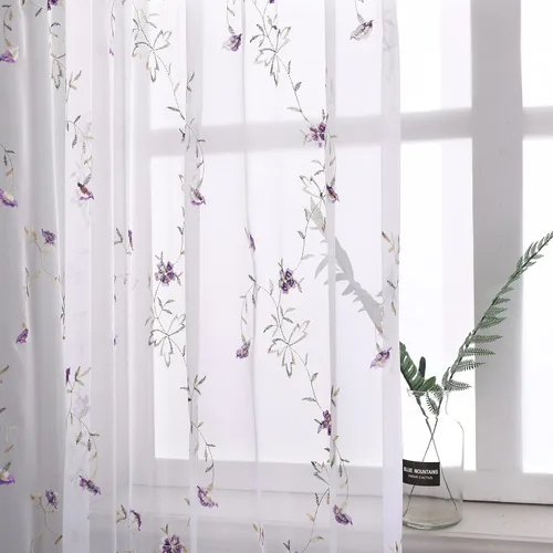 Miniatura 21 de Taisier Home Cortinas Traslúcidas Blancas Florales con Estampado de Flores y Bordado de Enredaderas para Dormitorio, Cortina con Bolsillo