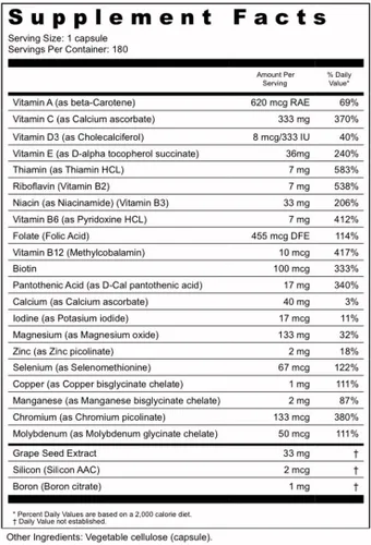 Miniatura 2 de BIOACTIVE NUTRIENTS BioPlus Multivitamínico Multimineral - Apoya la salud general* - 180 Cápsulas