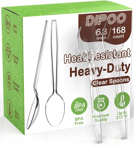 Miniatura 8 de 360 piezas cucharas de plástico transparente de 6.8", resistentes y sin BPA, resistentes al calor, cubiertos de plástico sólidos y duraderos
