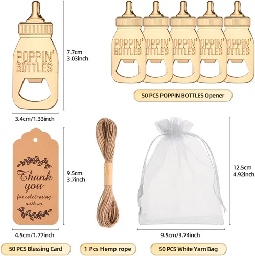 Miniatura 2 de 50 unidades de abrebotellas para baby shower, regalos de fiesta para invitados, bonitos abrebotellas decoraciones con bolsas de organza, regalos