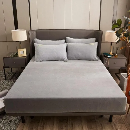 Miniatura 14 de Sábana bajera suave para invierno, cálidas, antideslizantes, de terciopelo cristalino, para dormitorio, casa de familia, color puro, para cama Azul