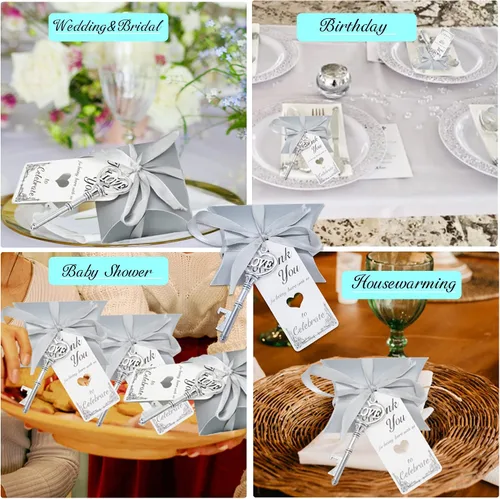 Miniatura 4 de Aokbean Paquete de 50 unidades con diseño de esqueleto y llavero de amor, caja de caramelos, cinta de agradecimiento para regalos de boda, regalo