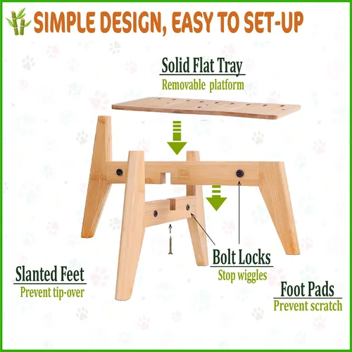 Miniatura 7 de Soporte para dispensadores de alimentos de agua para perros, adecuado para razas medianas, soporte de bambú para comederos automáticos elevados