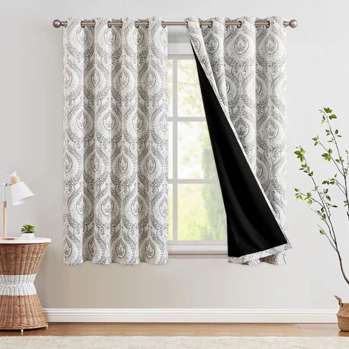 Miniatura 21 de jinchan Cortinas opacas de 90 pulgadas de largo, 2 paneles de medallón de damasco azul, cortinas de ventana para dormitorio, con ojales, aislamiento
