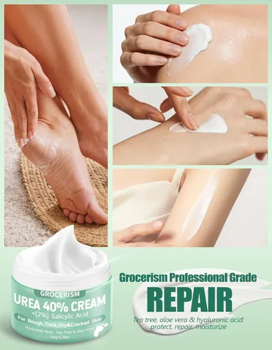 Miniatura 10 de Grocerism Crema de urea 40 por ciento para pies más 2% ácido salicílico 5.29 onzas Crema de pies y manos de máxima fuerza con ácido hialurónico