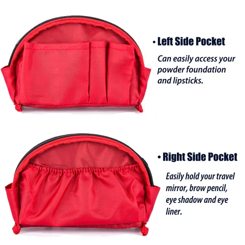 Miniatura 4 de Bolsa de cosméticos media luna Hekyip, neceser de maquillaje para viajes, neceser impermeable portátil para niñas y mujeres, pequeña (TODO NEGRO)