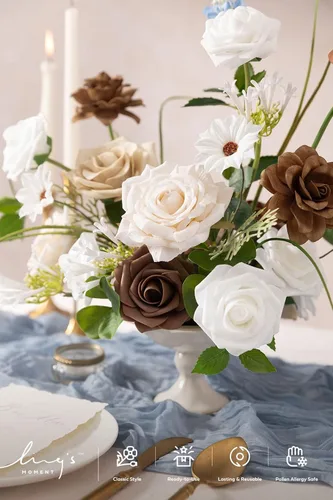 Miniatura 3 de Ling's moment Flores artificiales, margaritas de seda falsas, rosas de espuma de Gardenia falsas para bricolaje, ramos de boda, centros de mesa
