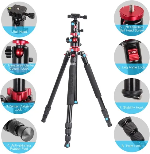 Miniatura 4 de Zomei Trípode de cámara portátil de magnesio monopod de aluminio de 4 secciones superior trípode profesional con cabezal de bola placa de liberación