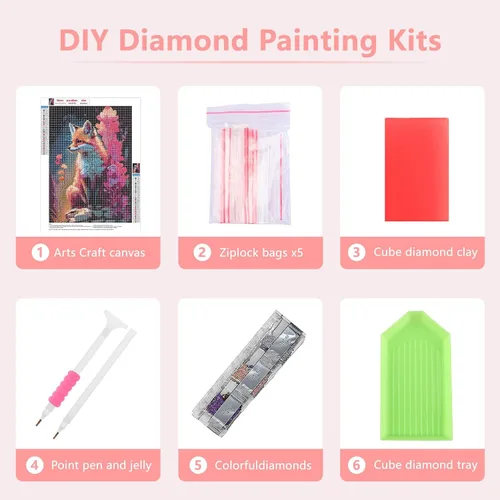 Miniatura 6 de SENQAO Kits de Pintura de Diamantes de Zorro para Adultos y Niños, Encantador Zorro DIY 5D Redondo Taladro Completo Arte de Diamantes, Imagen