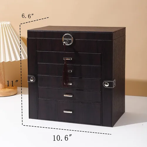 Miniatura 4 de BOOVO Joyero para mujer, organizador de joyas grande de 6 capas con espejo, caja de almacenamiento multifunción con cerradura, soporte de accesorios