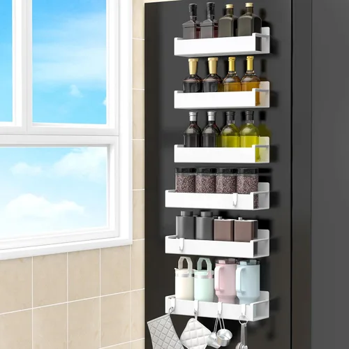 Miniatura 13 de HuggieGems Paquete de 4 organizadores magnéticos para especias para refrigerador y horno, organizadores de nevera gris claro y almacenamiento