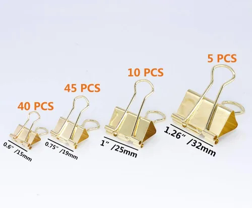 Miniatura 2 de Abrazaderas de papel con clip para carpeta, varios tamaños (Mini, pequeño, mediano, grande), 100 clips para suministros escolares de oficina (dorado)