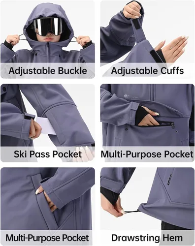 Miniatura 5 de Sudadera con capucha para esquí, snowboard, chaqueta Anarok para nieve, holgada, impermeable, resistente al viento, aislada, para mujeres y hombres