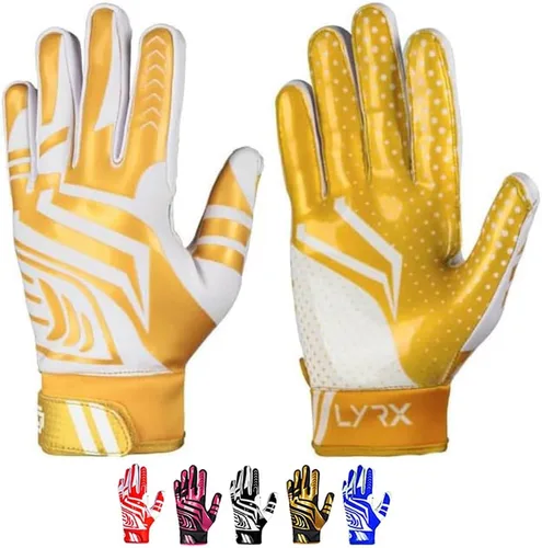 Miniatura 22 de Guantes de receptor de fútbol profesional LYRX con palma de silicona óptima, agarre antideslizante, control ultra adhesivo, deportivo, ligero