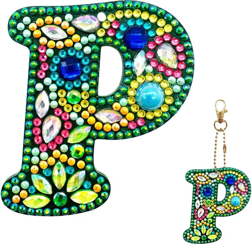 Miniatura 20 de YOYA Llaveros de pintura de diamantes de doble cara letras 5D con pintura de diamantes, kit de llavero de pintura de diamantes de taladro completo