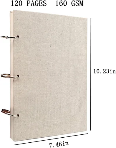 Miniatura 2 de Cuaderno de dibujo de hojas sueltas recargable, cuaderno de bocetos en espiral, cuaderno de bocetos de lino, tapa dura, 120 páginas, 160 GSM (L)