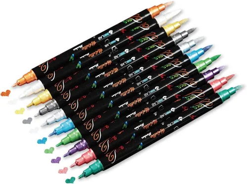 INK LAB Rotuladores metálicos de doble punta de 10 colores metálicos para hacer tarjetas, álbum de pintura de rocas, álbum de recortes, metal,