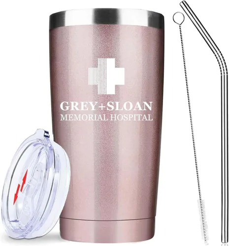 Miniatura 8 de Greys Grays Anatomy Merchandising, mercancía de programa de televisión, vaso de café helado de acero inoxidable aislado de 20 onzas con tapa, popote