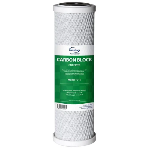 iSpring FC15 Cartucho de filtro de agua de bloque de carbono CTO de repuesto de 5 micrones y 10 pulgadas para sistema de filtración RO de ósmosis