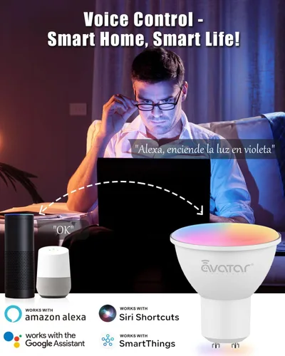 Miniatura 2 de Paquete de 6 bombillas inteligentes GU10, bombillas LED GU10 de 5 W, cambio de color, regulable, sincronización de música, temporizador, control