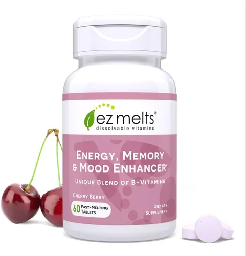 EZ Melts potenciador de energía, memoria y estado de animado, complejo B metilado, vitaminas sublinguales, vegano, cero azúcar, sabor natural a