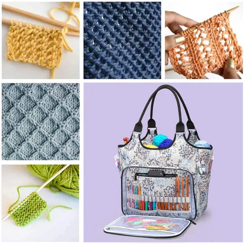 Miniatura 7 de YARWO Bolsa de punto, organizador de almacenamiento de hilo para madejas de hilo, agujas de tejer, ganchos de ganchillo y proyectos de tejido