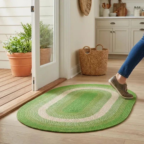 Miniatura 20 de Super Area Rugs - Alfombra trenzada rústica en tonos taupe y gris oscuro, ovalada para puerta/entrada principal, alfombra tejida para exteriores, 2