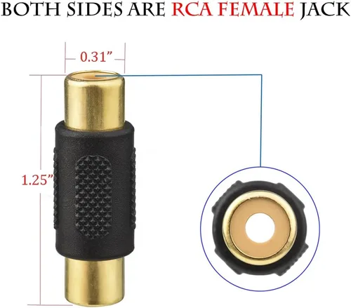Miniatura 3 de Paquete de 20 adaptadores RCA hembra a hembra acoplador de audio y video chapado en oro, para teléfono, altavoz, cable RCA, amplificador