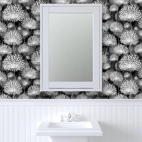 Miniatura 9 de Spoonflower Papel tapiz para despegar y pegar, diseño de dientes de león blanco y negro, flores de estilo vintage, floral, naturaleza, papel tapiz