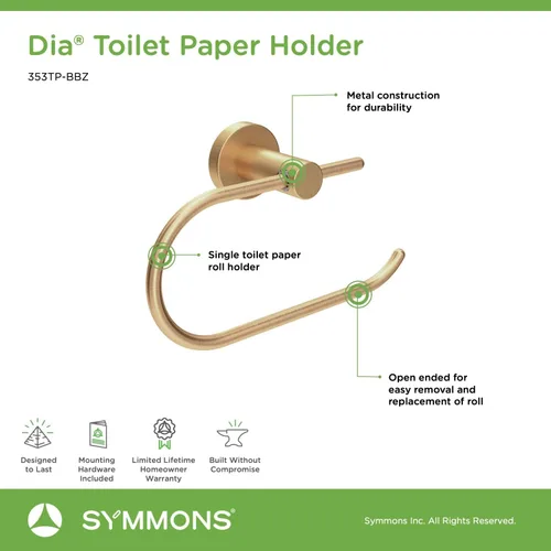 Miniatura 3 de Symmons 353TP-BBZ Dia - Portarrollos de papel higiénico para montaje en pared en bronce cepillado