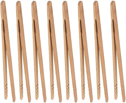 Miniatura 9 de Pinzas de bambú para tostadas, mini pinzas de cocina de madera de 7 pulgadas con diseño antideslizante, ideal para servir alimentos/tostadoras/pan