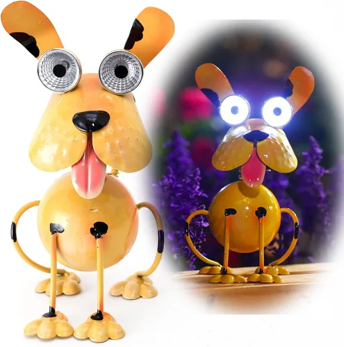 Miniatura 11 de Luces Solares para Perros para Exteriores Soporte para Plantas de Ciclismo, Arte de Patio Estatuas de Perro de Metal, Estatua Divertida