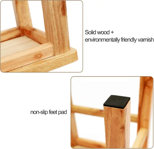 Miniatura 4 de XJHOME Taburete de madera maciza, taburete de madera maciza, taburete resistente, banco de madera, soporte para plantas, taburete de pesca, taburete