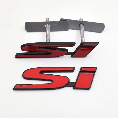 Miniatura 3 de 1 emblema de metal negro y rojo para parrilla delantera del automóvil + 1 calcomanía 3D para tapa trasera de carreras, calcomanía deportiva