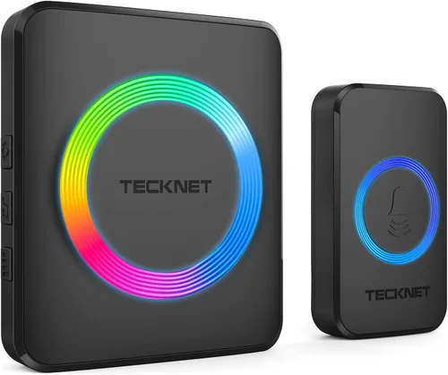 Miniatura 10 de TECKNET - Timbre de puerta inalámbrico con 2 botones y 1 receptor, timbres impermeables IP65 para el hogar, rango de operación de 1300 pies, 60