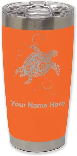 Miniatura 26 de LaserGram Vaso aislado al vacío de 20 onzas, tortuga marina hawaiana, grabado personalizado incluido (negro)