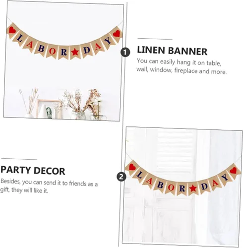 Miniatura 4 de Bandera del Día del Trabajo, adornos de arpillera, decoración del hogar, decoración de fiesta de trabajo, pancarta del 4 de julio, pancarta